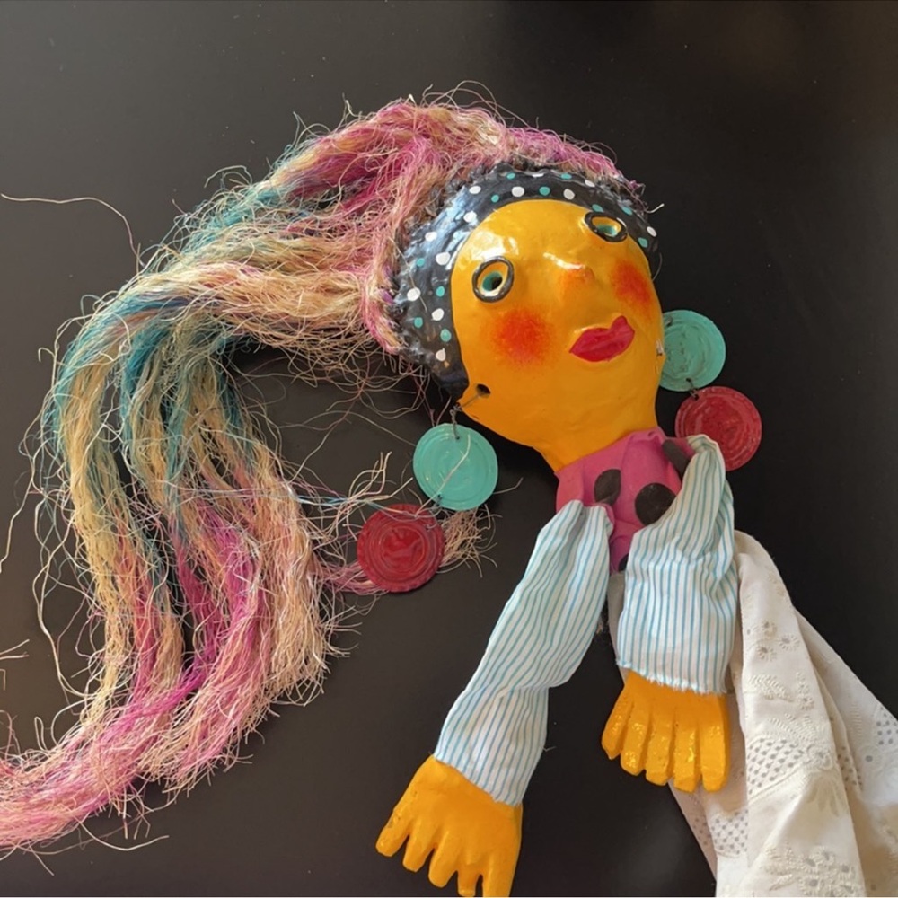 Vintage Doll Puppet handcrafted made of ceramic face and fabric